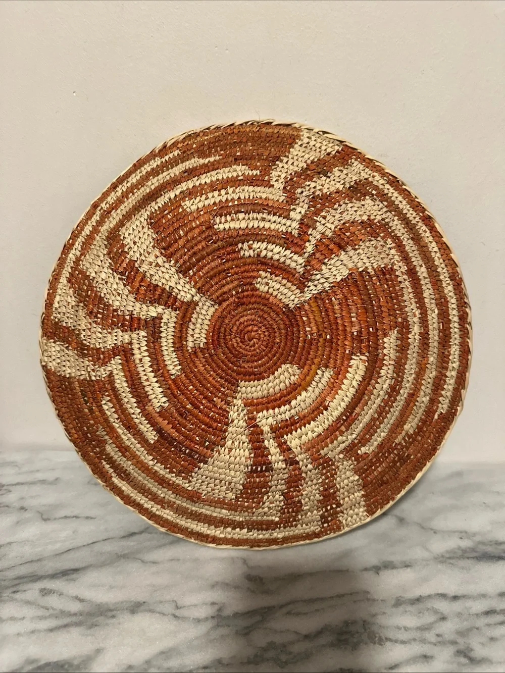 Handwoven Decorative Wall Basket in Brown and Cream small weave vintage